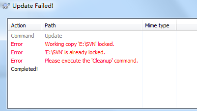 SVN更新提示Working copy “XXX” locked而且无法clean up 的解决方法